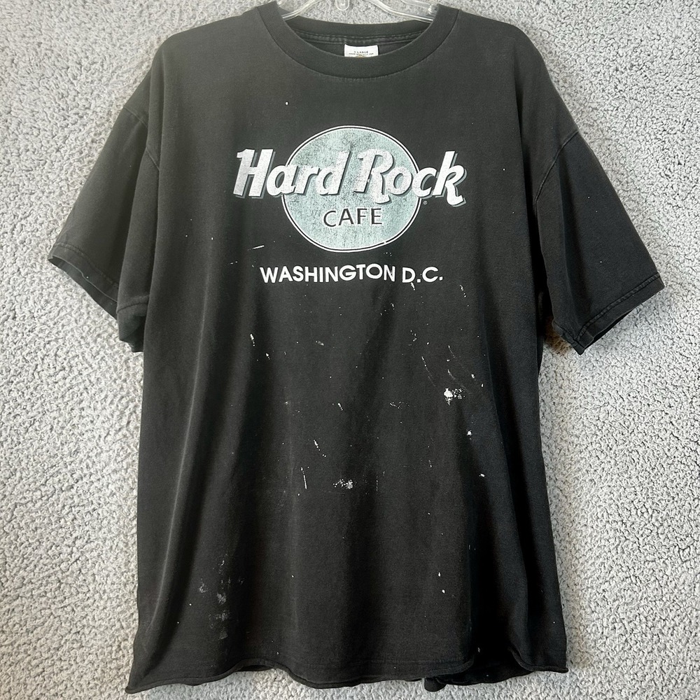 Vintage Hard‎ Rock Cafe Washington DC T Shirt Size XL Distressed Paint Work Wear